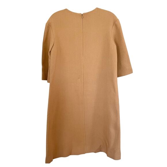 Marni Camel Tan Crepe Short Sleeve Round Neck Patch Pocket Shift Dress Size 38/2 - Picture 5 of 8